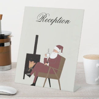 Customizable Santa Fireplace Pattern Table Sign Sockelschild