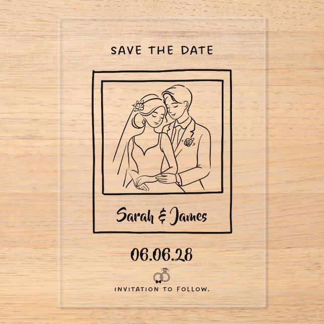 Customizable Save the Date  Bride groom CLear Acryleinladungen (Vorderseite)