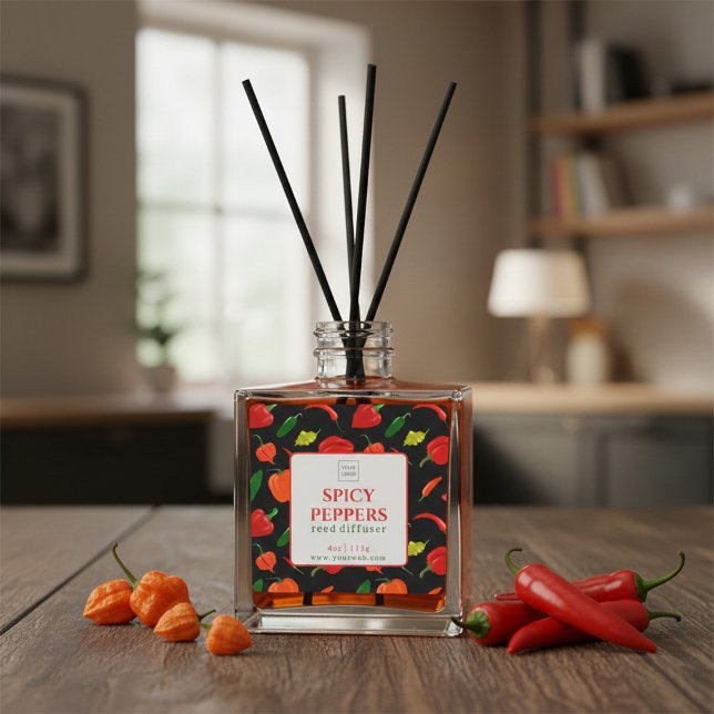 Customizable Spicy Peppers Reed Diffuser Label Quadratischer Aufkleber (Von Creator hochgeladen)