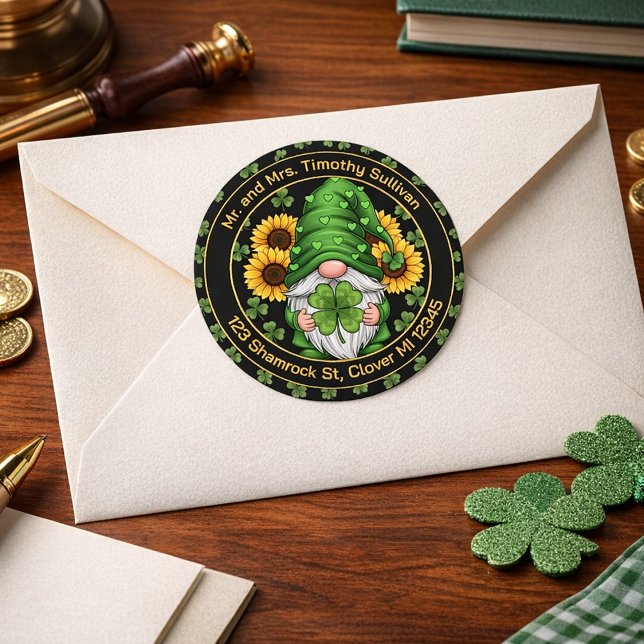 Customizable St. Patrick’s Day Gnome Envelope Seal Runder Aufkleber (Von Creator hochgeladen)