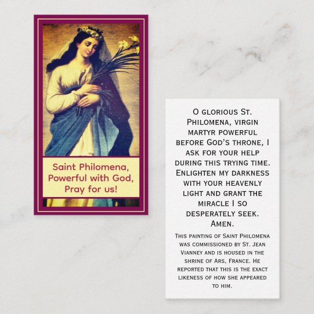 Customizable St. Philomena Prayer Card Telefonnummerkarte (Vorne/Hinten)