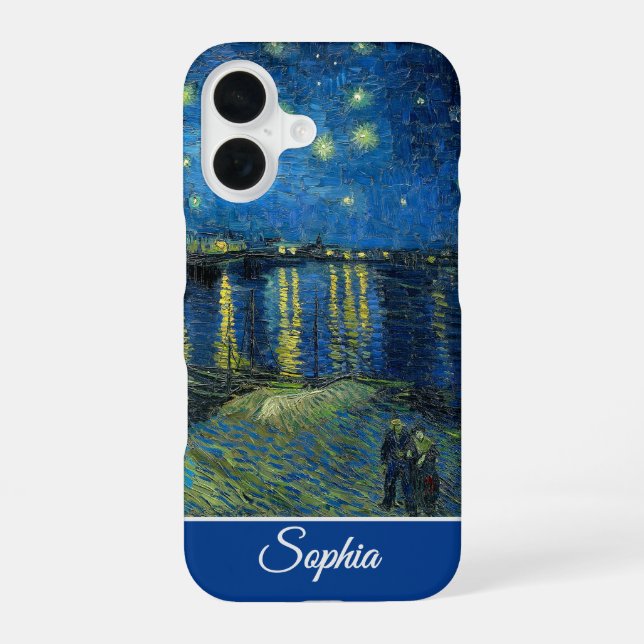 Customizable Starry Night Over the Rhone, Van Gogh iPhone 16 Hülle (Rückseite)