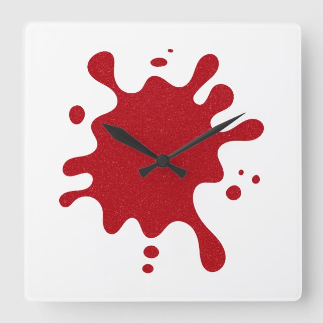 Customizable Tomato Red Splatter Wall Clock Quadratische Wanduhr (Vorderseite)