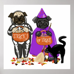 Customizable Trick or Treat Halloween Pugs Posters Poster