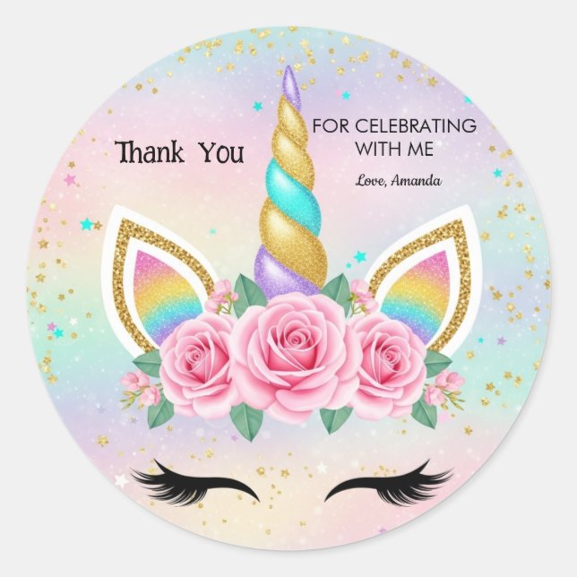 Customizable Unicorn Birthday Party Favor Sticker (Vorderseite)