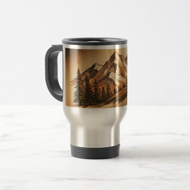 Customizable Vintage Mountain Travel Tumbler Reisebecher (Vorderseite Links)