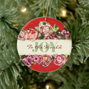 Customizable Vintage Roses Pretty Joy to the World Keramik Ornament