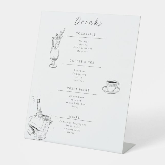 Customizable Wedding Drinks Menu Sign Sockelschild (Vorderseite)