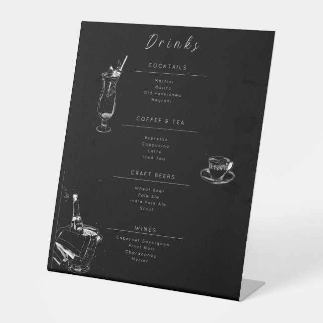 Customizable Wedding Drinks Menu Sign Sockelschild (Vorderseite)