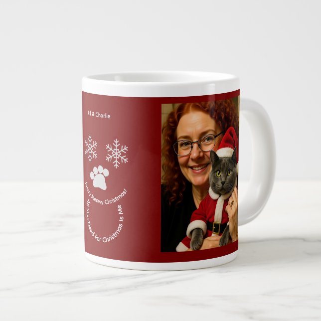 Customize ,Christmas Cat Owner Photo Specialty Mug Jumbo-Tasse (Vorderseite Rechts)