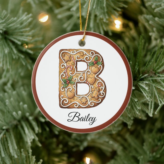 Customize Christmas Gingerbread Letter B Monogram Keramik Ornament (Baum)