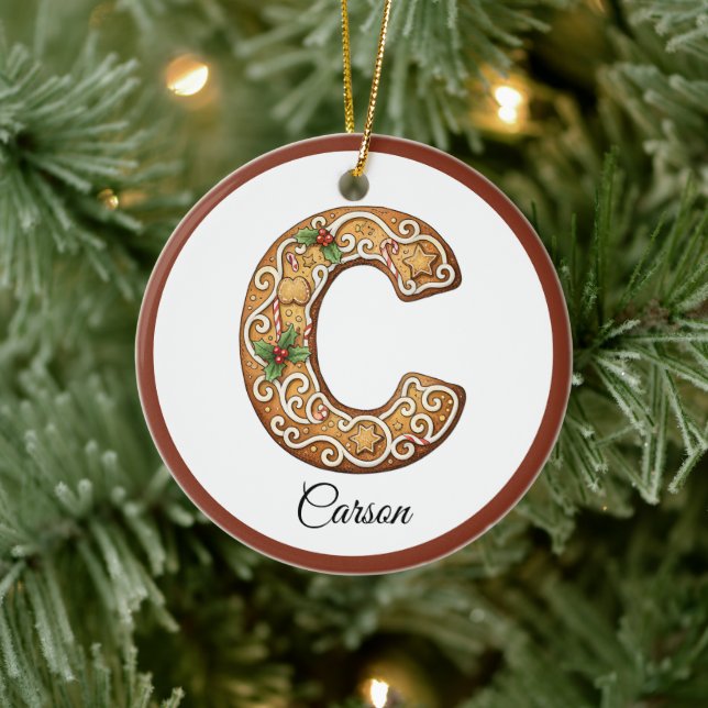 Customize Christmas Gingerbread Letter C Monogram Keramik Ornament (Baum)