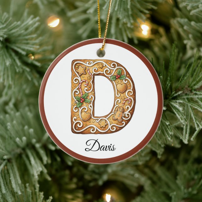 Customize Christmas Gingerbread Letter D Monogram Keramik Ornament (Baum)