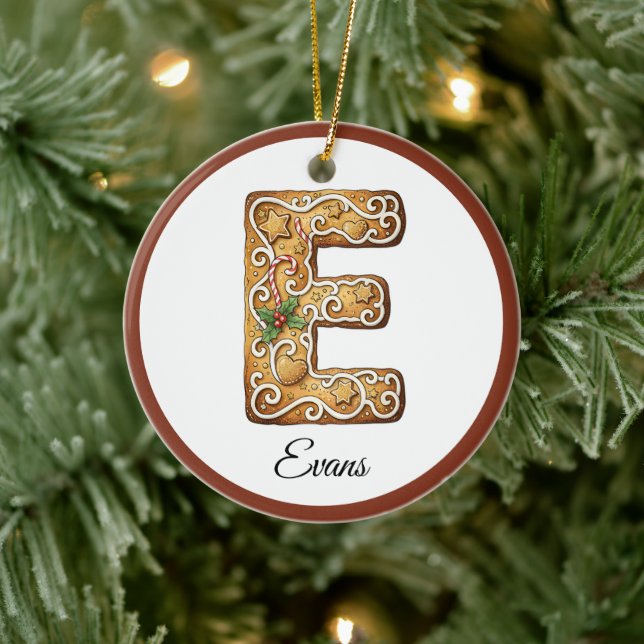 Customize Christmas Gingerbread Letter E Monogram Keramik Ornament (Baum)