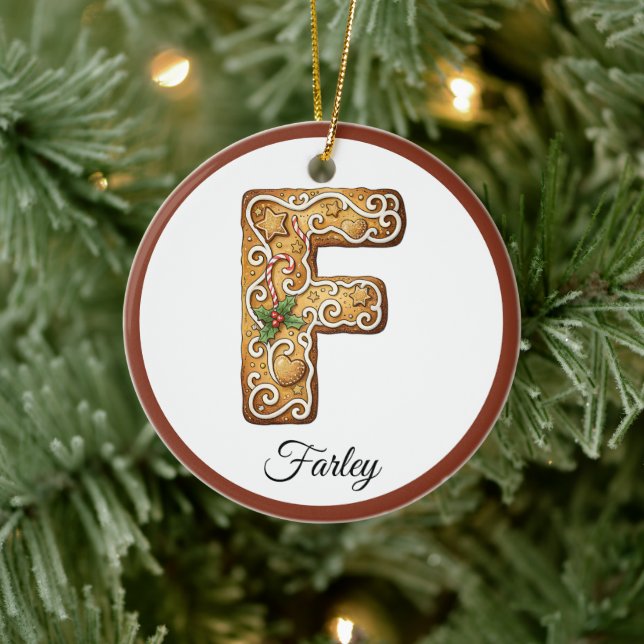 Customize Christmas Gingerbread Letter F Monogram Keramik Ornament (Baum)