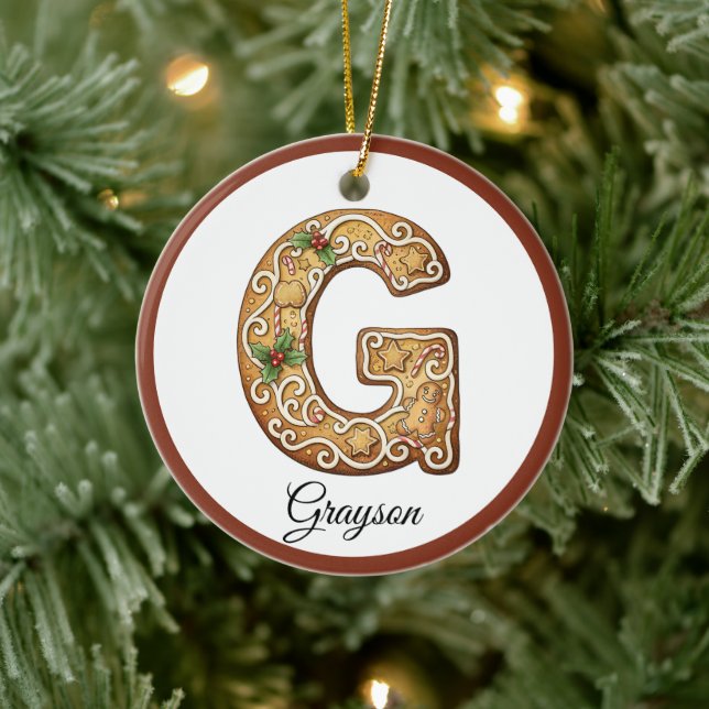 Customize Christmas Gingerbread Letter G Monogram Keramik Ornament (Baum)