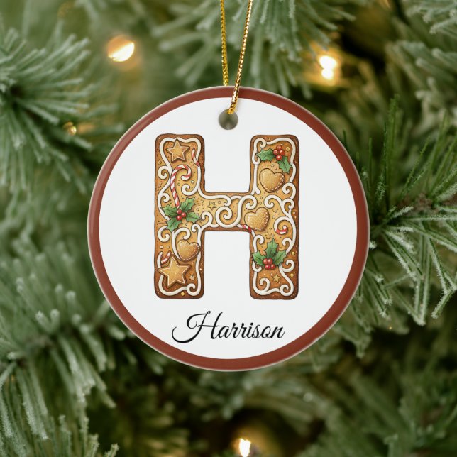 Customize Christmas Gingerbread Letter H Monogram Keramik Ornament (Baum)