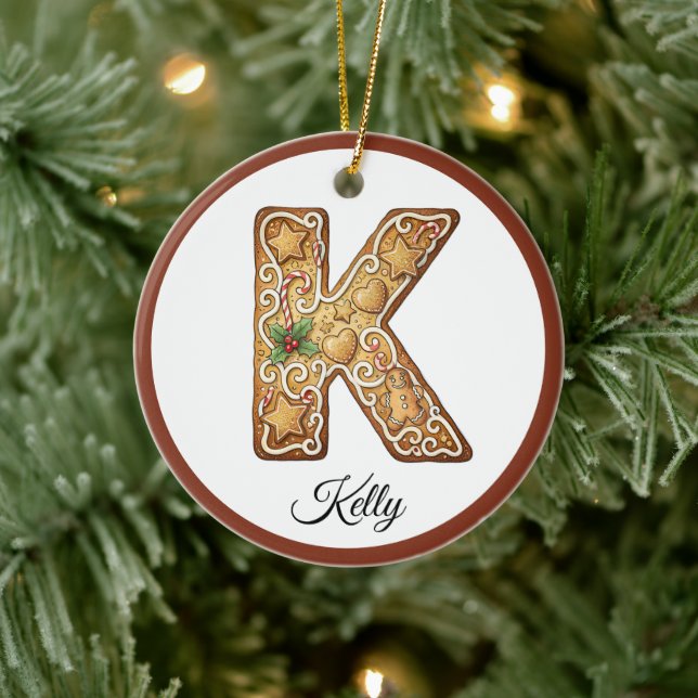 Customize Christmas Gingerbread Letter K Monogram Keramik Ornament (Baum)