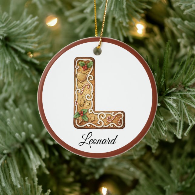 Customize Christmas Gingerbread Letter L Monogram Keramik Ornament (Baum)