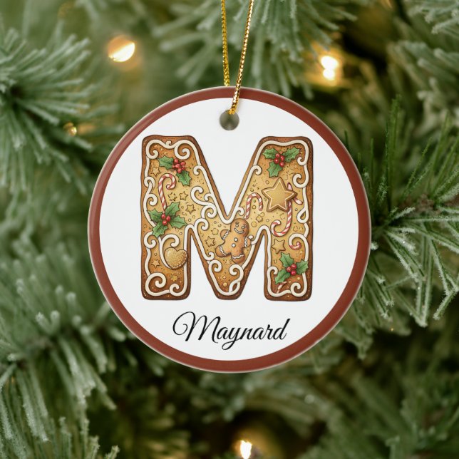 Customize Christmas Gingerbread Letter M Monogram Keramik Ornament (Baum)