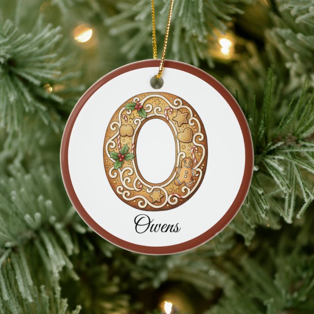 Customize Christmas Gingerbread Letter O Monogram Keramik Ornament (Baum)