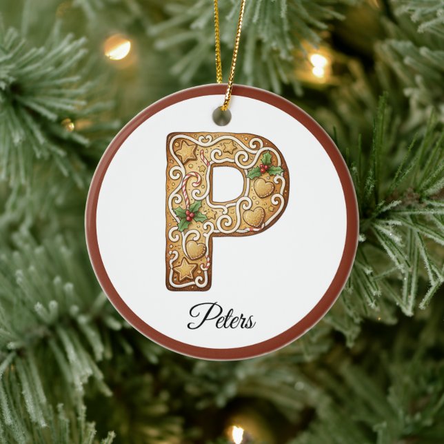 Customize Christmas Gingerbread Letter P Monogram Keramik Ornament (Baum)
