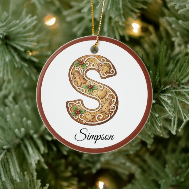 Customize Christmas Gingerbread Letter S Monogram Keramik Ornament (Baum)