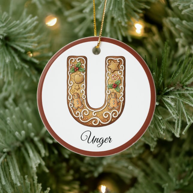 Customize Christmas Gingerbread Letter U Monogram Keramik Ornament (Baum)