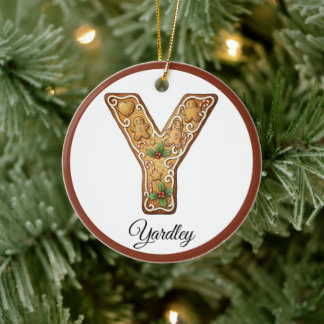 Customize Christmas Gingerbread Letter Y Monogram Keramik Ornament