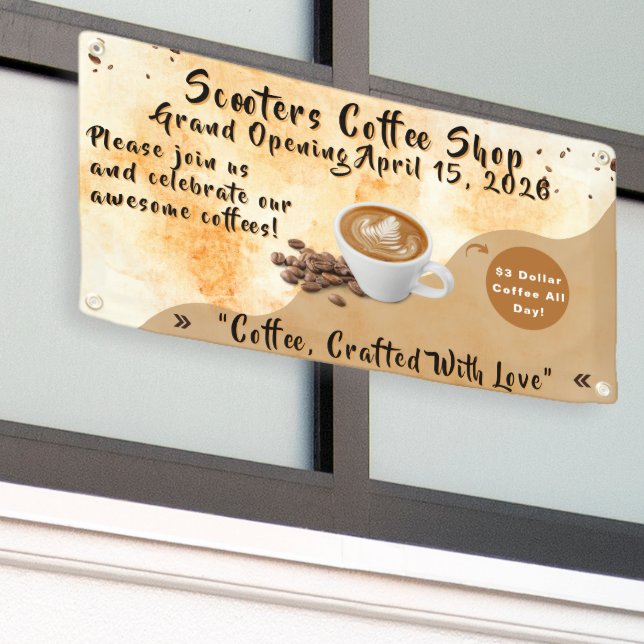Customize Coffee Shop Grand Opening Special Day  Banner (Äußeres Gebäude)
