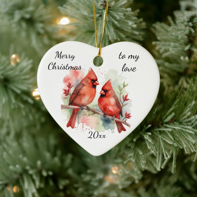 Customize Dated Cardinal to my Love Keramik Ornament (Baum)