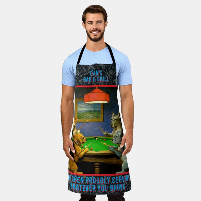 Customize Dogs Playing Snooker Billiard Fun Spoof  Schürze (Getragen)