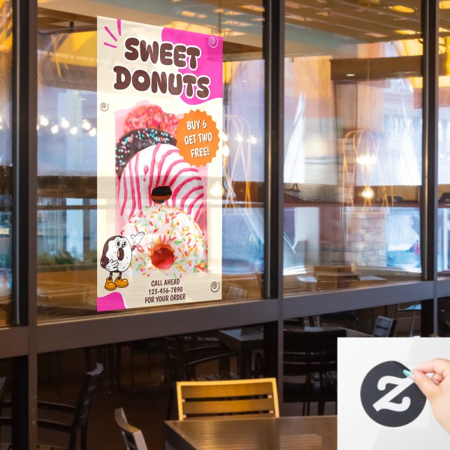 Customize Donuts Beige Pink Promotion Fensteraufkleber (Restaurantfenster)