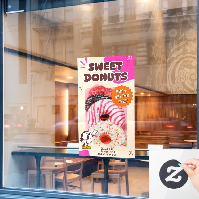 Customize Donuts Beige Pink Promotion Fensteraufkleber (Café-Fenster)