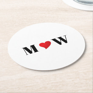 Customize Ehepaar A Loves B red heart Runder Pappuntersetzer