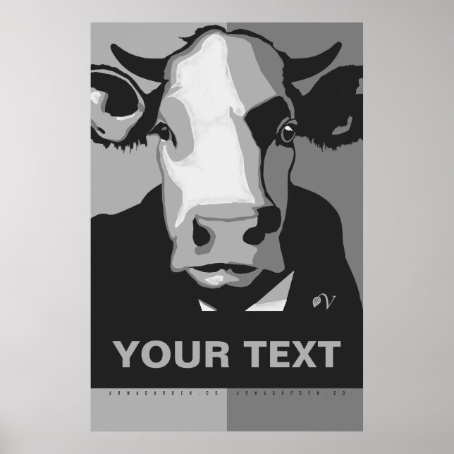 CUSTOMIZE IT Black and White Pop Art Cow Poster (Vorne)