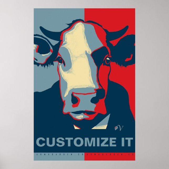 CUSTOMIZE IT Red White Blue Pop Art Cow Poster (Vorne)