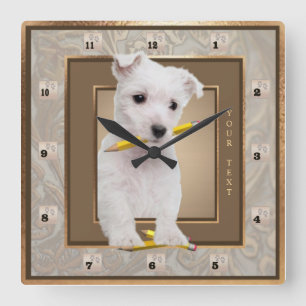 Customize It! Westie Puppy Ornate Gold Wall Clock Quadratische Wanduhr