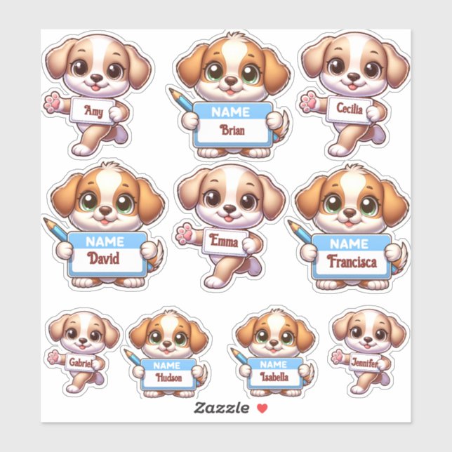 Customize Me! Kawaii Puppy Name Card Stickers Aufkleber (Blatt)