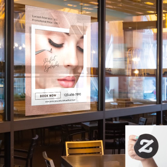 Customize Pink Elegant Aesthetic Eyelash Extension Fensteraufkleber (Restaurantfenster)