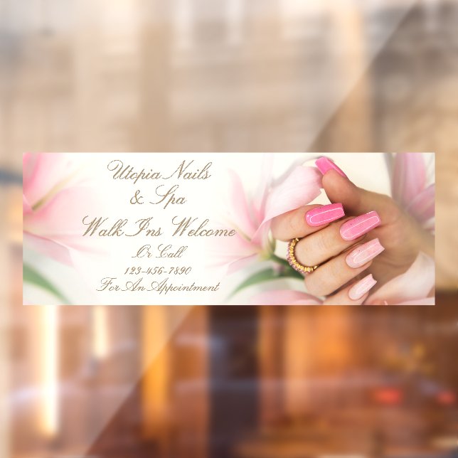 Customize Pink Floral  Nail Salon Walk Ins Welcome Fensteraufkleber (Blatt 2)