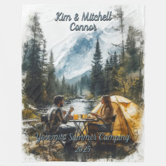 Customize Romantic Couple Mountain Stream Camping Fleecedecke