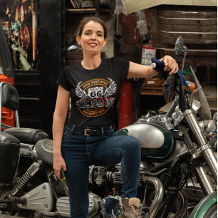 Customize Vintage Motorcycle Route 66 Wings Design T-Shirt