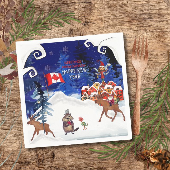 Customize Winter Napkin | Your Country & Greeting Serviette (Customize Winter Napkin  Your Country & Greeting)