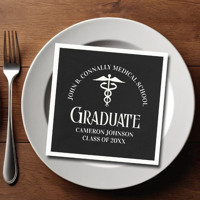 Customized Black Medical School Graduation Party Serviette (Von Creator hochgeladen)