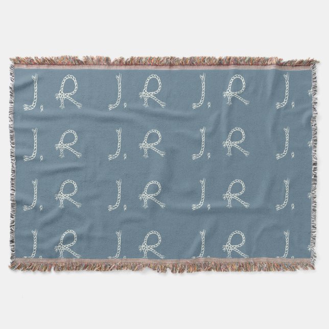 Customized Blue White Rope Knot Monogram Soft Warm Decke (Vorderseite)