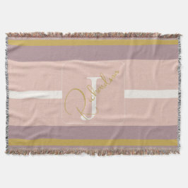 Customized Blush Pink Gold Stripe Monogram Chic  Decke