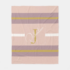 Customized Blush Pink Gold Stripe Monogram Chic  Fleecedecke