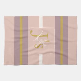 Customized Blush Pink Gold Stripe Monogram Chic  Geschirrtuch