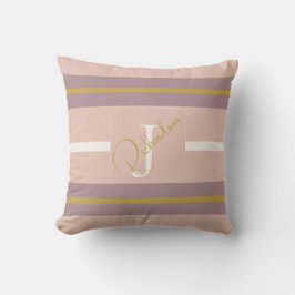Customized Blush Pink Gold Stripe Monogram Chic  Kissen